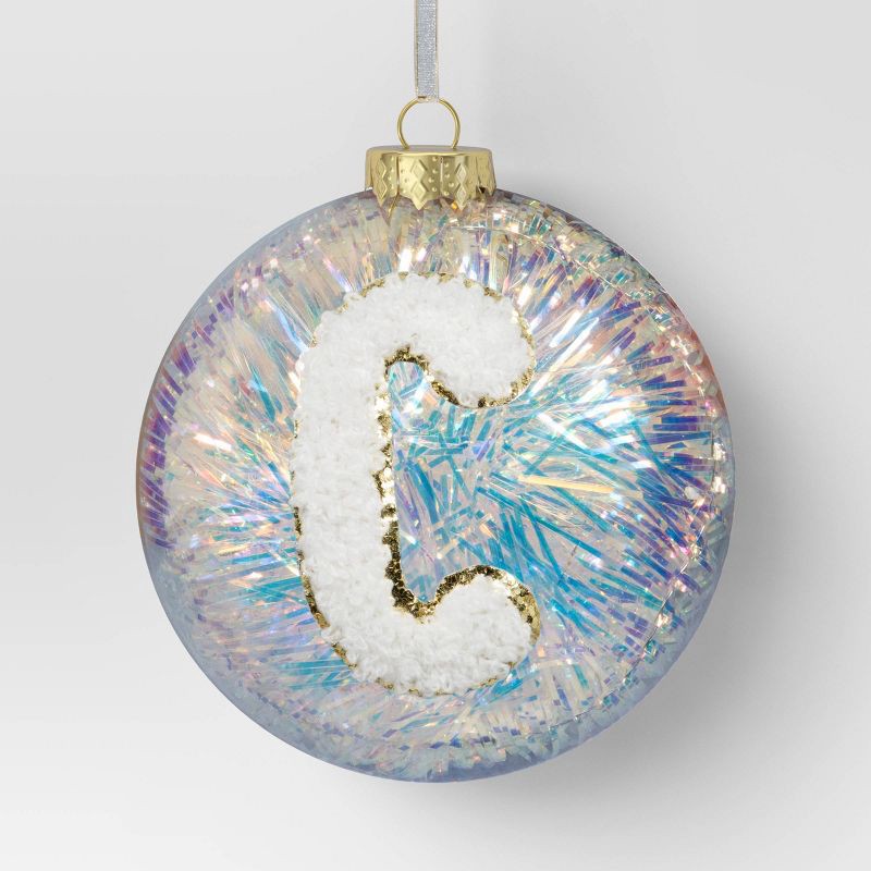 slide 1 of 3, Christmas Monogram Plastic Tinsel Ball C - Wondershop™, 1 ct