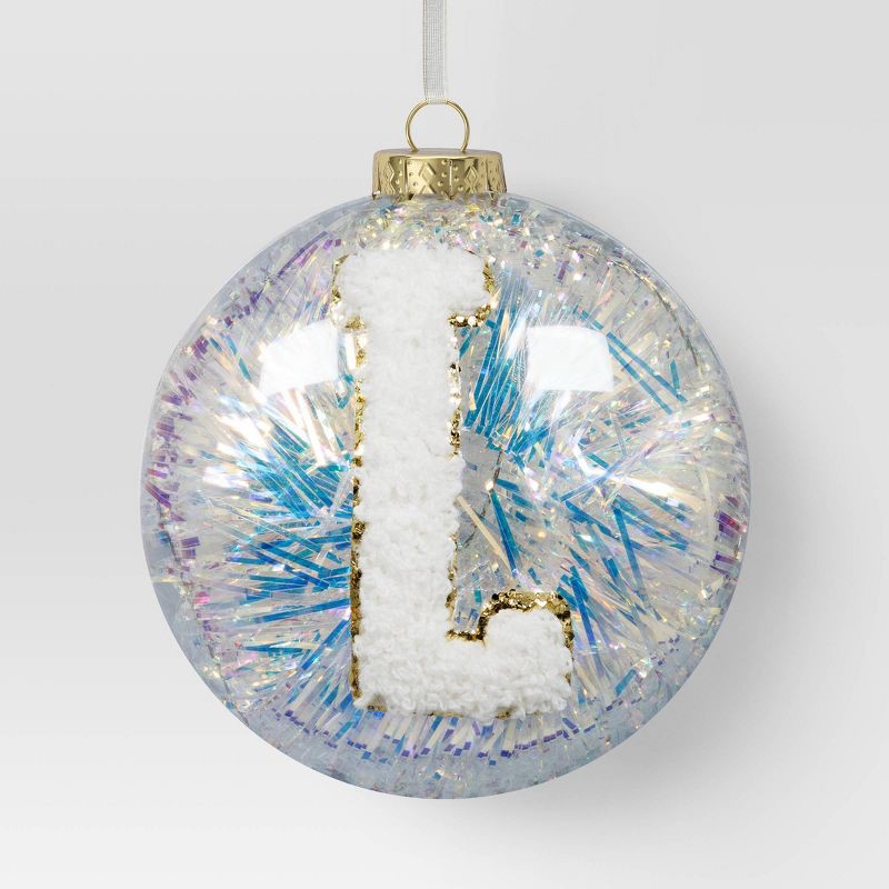 slide 1 of 3, Christmas Monogram Plastic Tinsel Ball L - Wondershop™, 1 ct