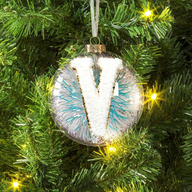 slide 2 of 3, Christmas Monogram Plastic Tinsel Ball V - Wondershop™, 1 ct