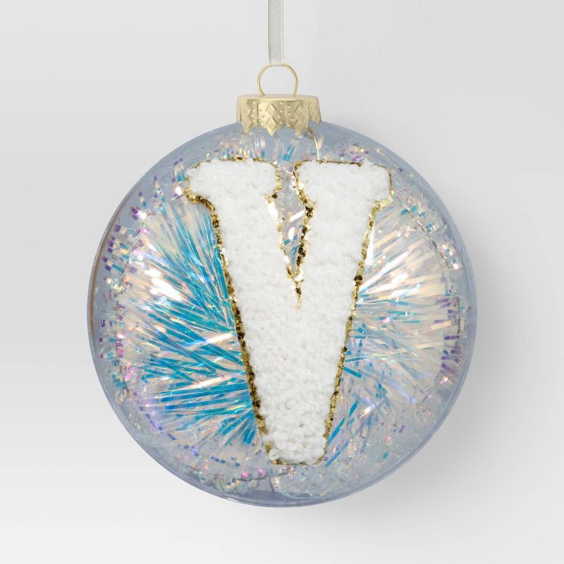 slide 1 of 3, Christmas Monogram Plastic Tinsel Ball V - Wondershop™, 1 ct