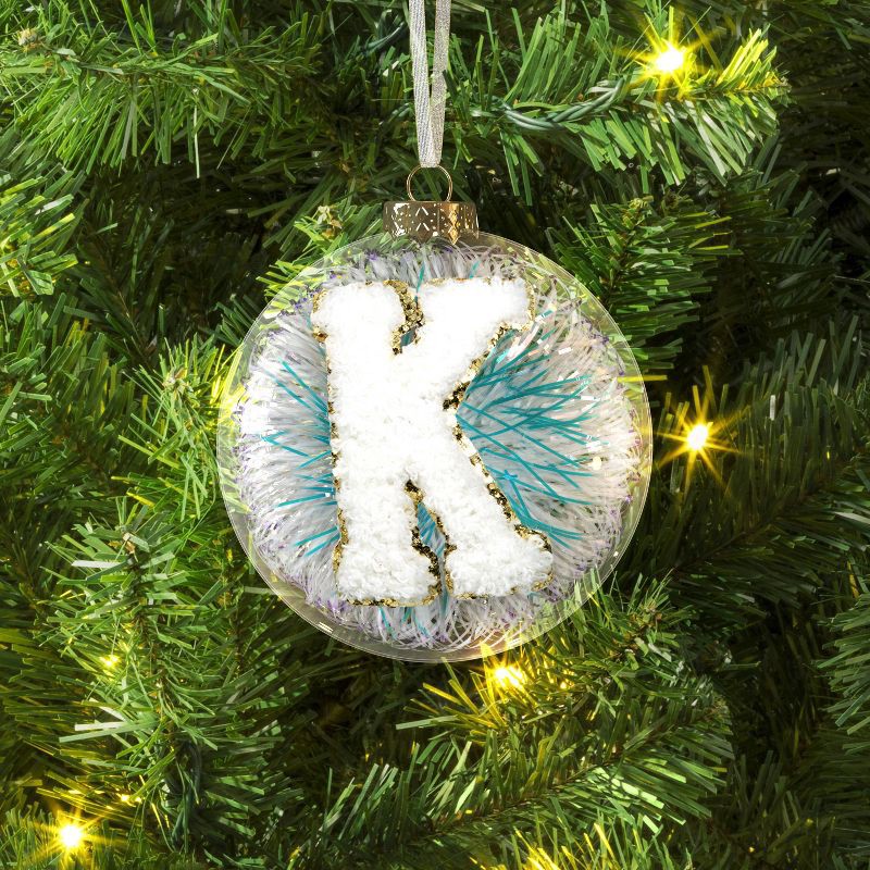 slide 2 of 3, Christmas Monogram Plastic Tinsel Ball K - Wondershop™, 1 ct