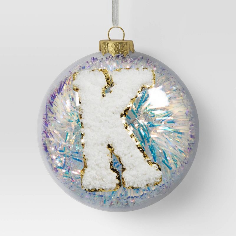 slide 1 of 3, Christmas Monogram Plastic Tinsel Ball K - Wondershop™, 1 ct