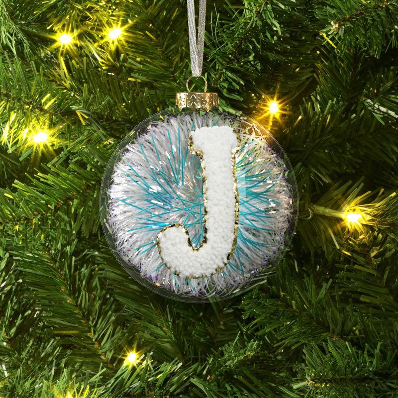 slide 2 of 3, Christmas Monogram Plastic Tinsel Ball J - Wondershop™, 1 ct