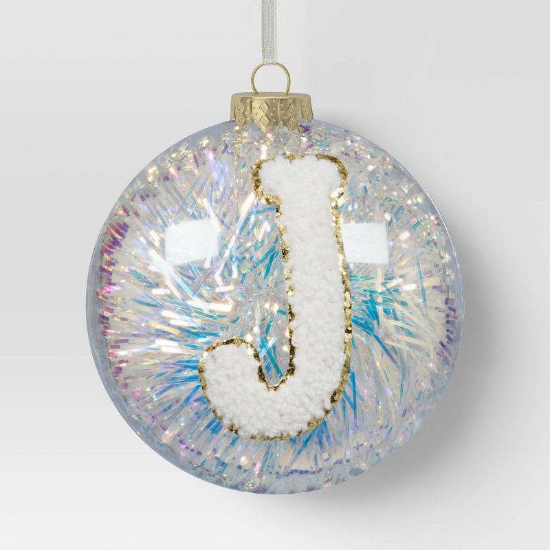 slide 1 of 3, Christmas Monogram Plastic Tinsel Ball J - Wondershop™, 1 ct
