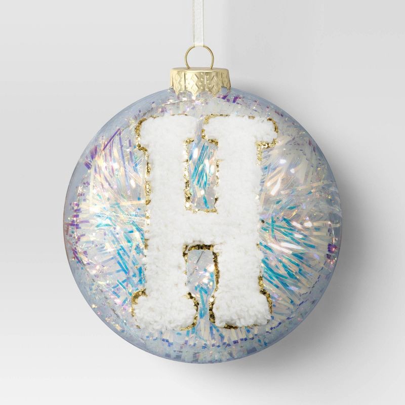 slide 1 of 3, Christmas Monogram Plastic Tinsel Ball H - Wondershop™, 1 ct