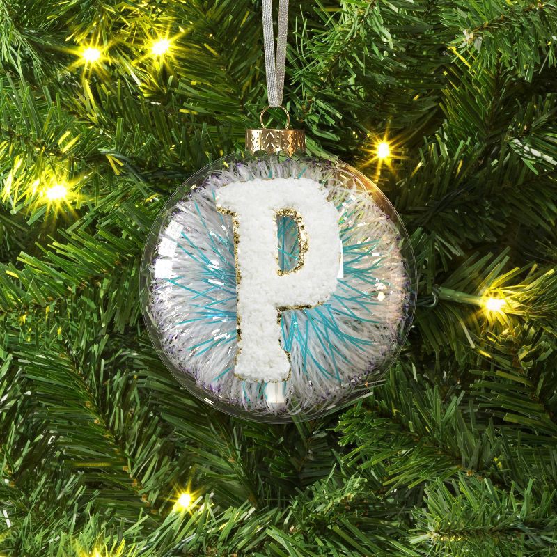 slide 2 of 3, Christmas Monogram Plastic Tinsel Ball P - Wondershop™, 1 ct