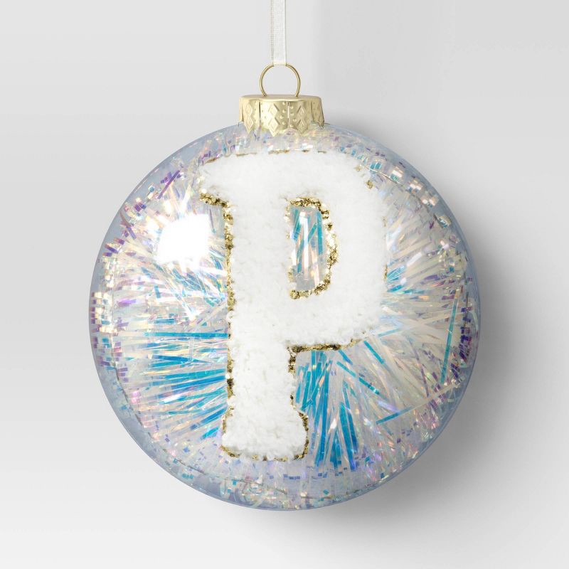 slide 1 of 3, Christmas Monogram Plastic Tinsel Ball P - Wondershop™, 1 ct