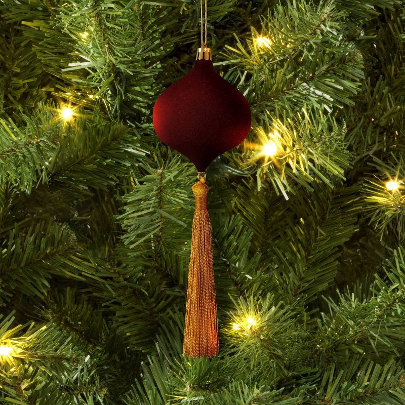 slide 2 of 3, Christmas Onion Shaped Flocked Red Ornament with Tassle - Wondershop™, 1 ct