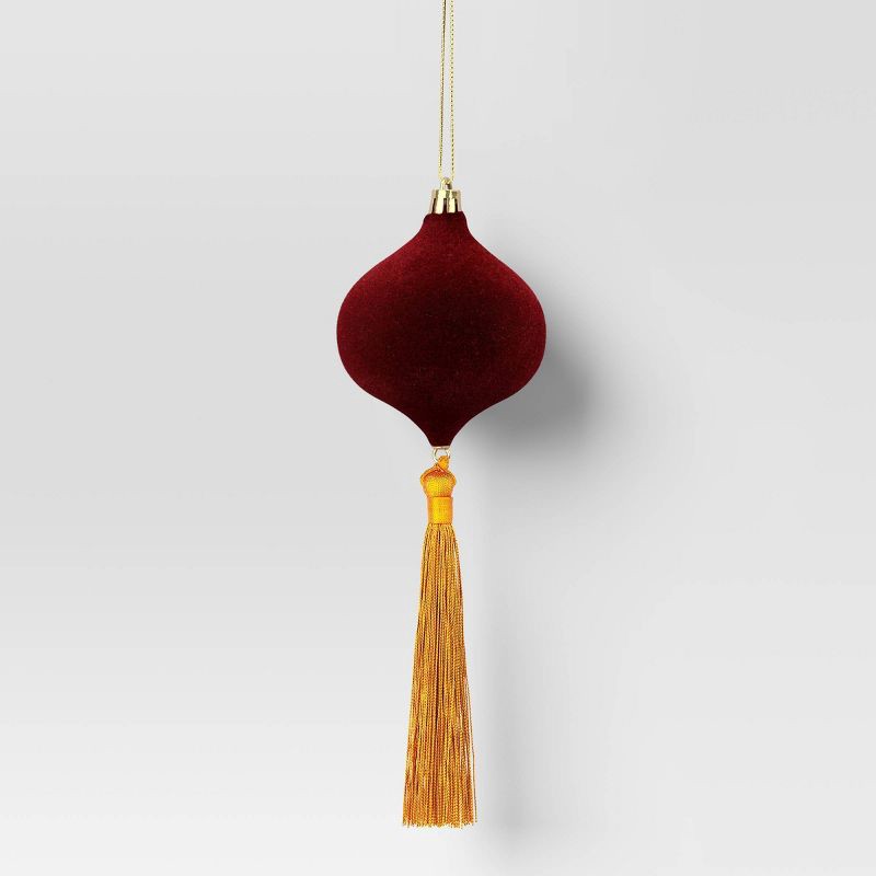 slide 1 of 3, Christmas Onion Shaped Flocked Red Ornament with Tassle - Wondershop™, 1 ct