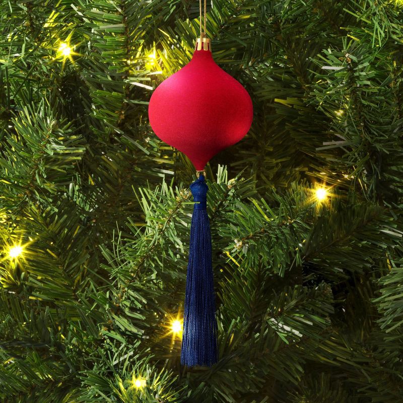 slide 2 of 3, Christmas Onion Shaped Flocked Hot Pink Ornament with Tassel - Wondershop™, 1 ct
