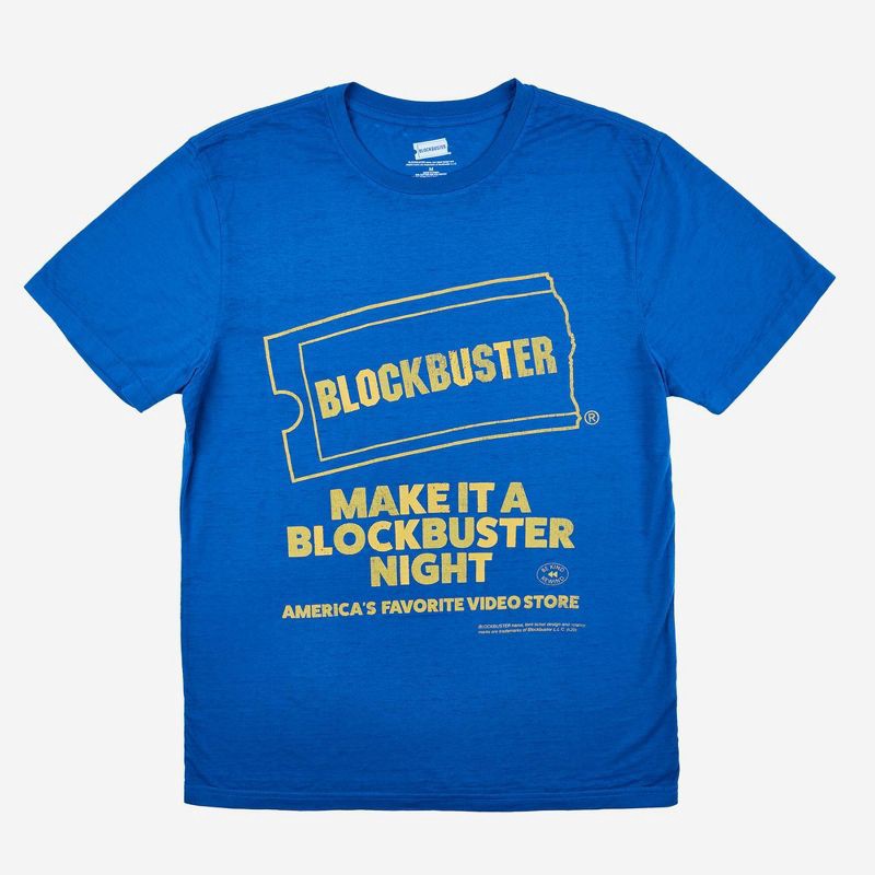 slide 1 of 3, Men's Blockbuster T-Shirt - Blue L, 1 ct