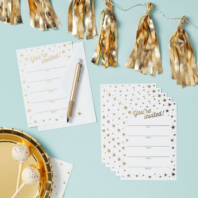 slide 2 of 3, 10ct Invitations You're Invited Gold Stars - Spritz™, 10 ct