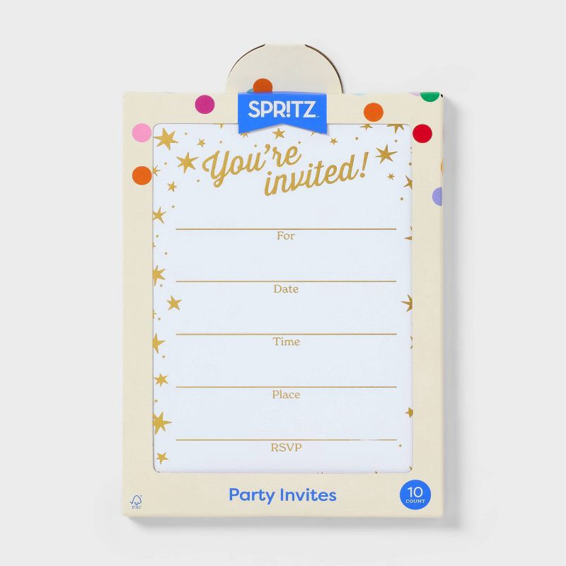 slide 3 of 3, 10ct Invitations You're Invited Gold Stars - Spritz™, 10 ct