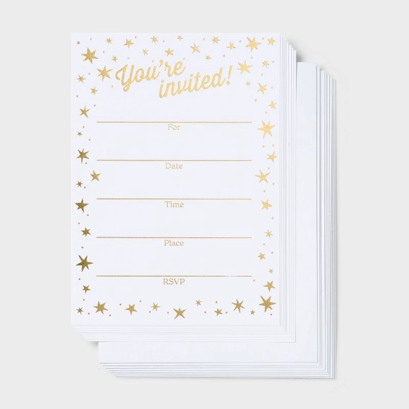 slide 1 of 3, 10ct Invitations You're Invited Gold Stars - Spritz™, 10 ct