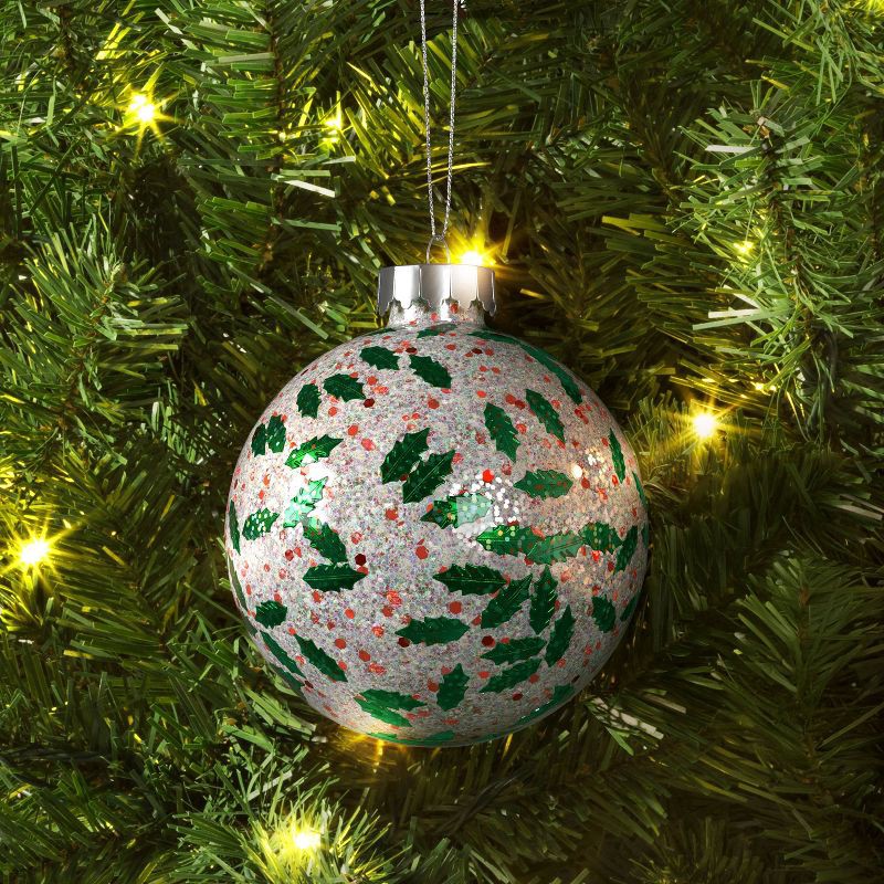 slide 2 of 3, 100mm Christmas Holly Leave Confetti Ball Ornament - Wondershop™, 1 ct