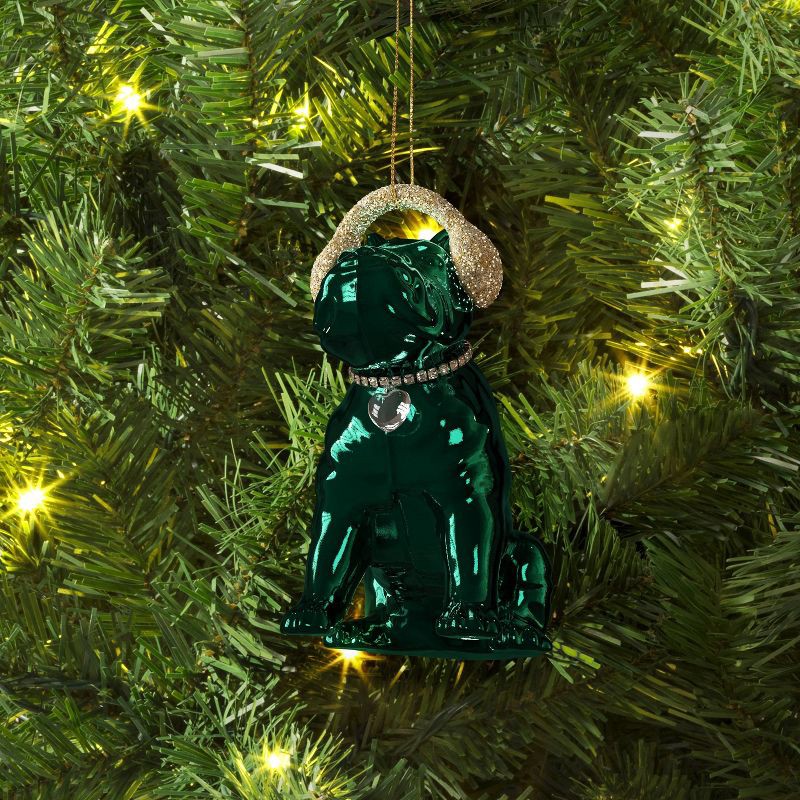 slide 2 of 3, 4" Christmas Puppy with Earmuff Ornament Green - Wondershop™, 1 ct