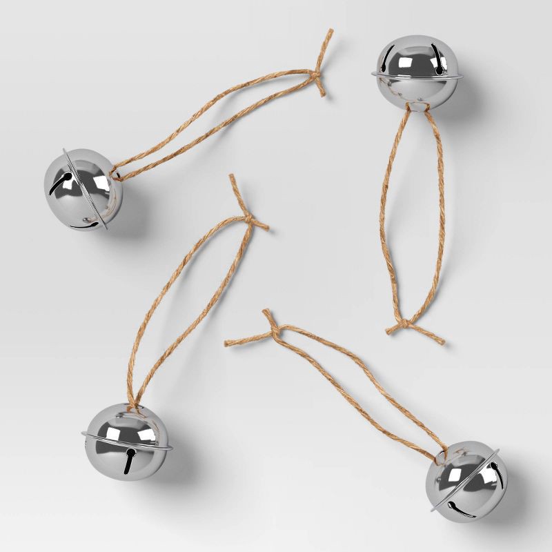 slide 1 of 3, 4ct Christmas Jingle Bell Christmas Ornament Set Shinny Silver - Wondershop™, 4 ct