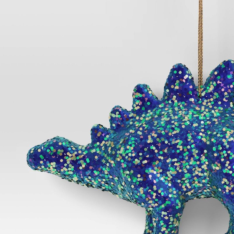 slide 3 of 3, 5" Christmas Plastic Chunky Glitter Dinosaur Ornament Blue - Wondershop™, 1 ct