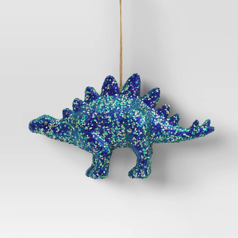 slide 1 of 3, 5" Christmas Plastic Chunky Glitter Dinosaur Ornament Blue - Wondershop™, 1 ct