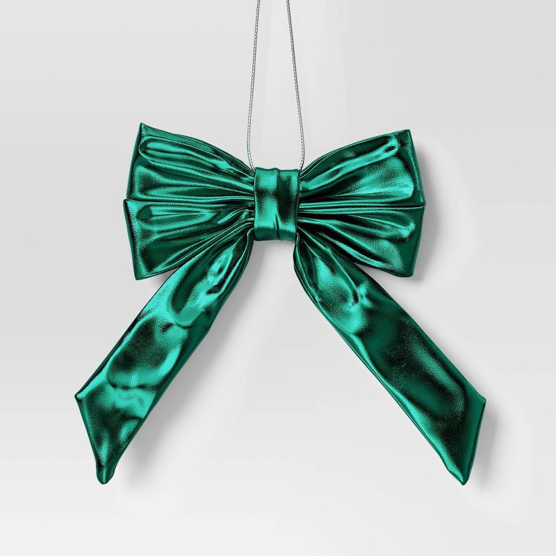 slide 1 of 3, 6.75" Christmas Metallic Bow Ornament Green - Wondershop™, 1 ct