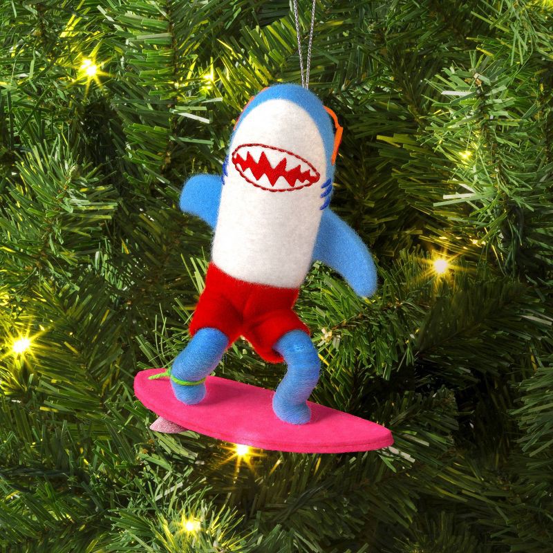 slide 2 of 3, Christmas Felted Wool Shark with Surf Board Ornament - Wondershop™, 1 ct