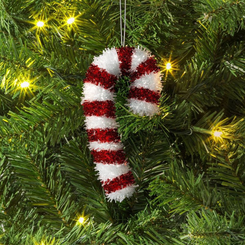 slide 2 of 3, Christmas Red White Tinsel Wrapped Plastic Candy Cane - Wondershop™, 1 ct