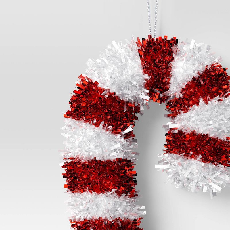 slide 3 of 3, Christmas Red White Tinsel Wrapped Plastic Candy Cane - Wondershop™, 1 ct