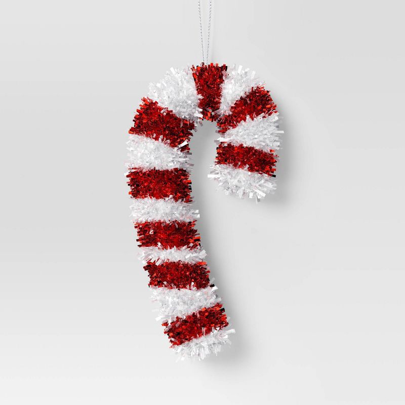 slide 1 of 3, Christmas Red White Tinsel Wrapped Plastic Candy Cane - Wondershop™, 1 ct