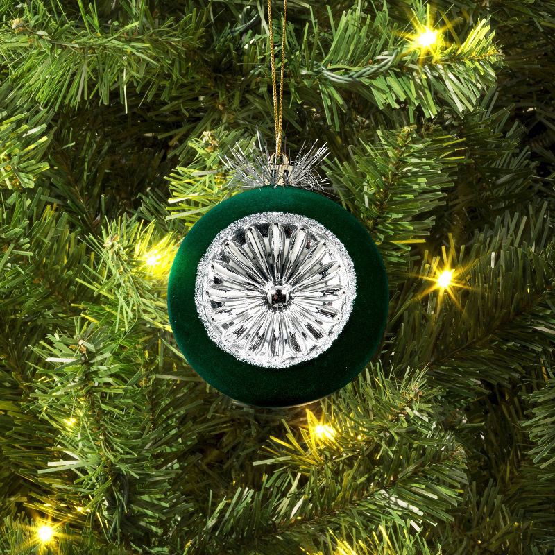 slide 2 of 3, Christmas Flocking Ornament with Reflector Dark Green - Wondershop™, 1 ct