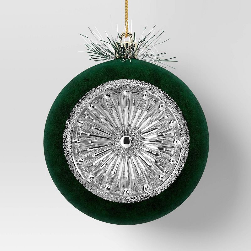 slide 1 of 3, Christmas Flocking Ornament with Reflector Dark Green - Wondershop™, 1 ct