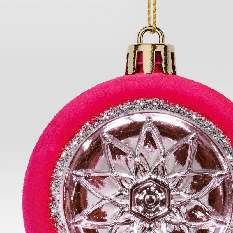 slide 3 of 3, Christmas Flocking Ornament with Reflector Hot Pink - Wondershop™, 1 ct