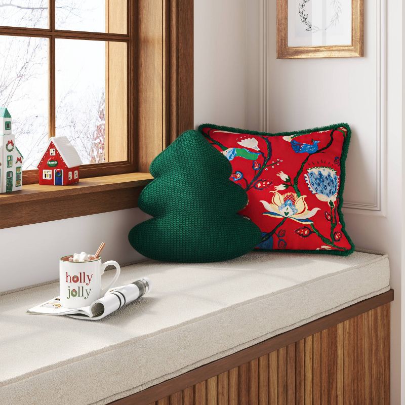 slide 2 of 5, Square Floral Throw Pillow Red - Threshold™, 1 ct