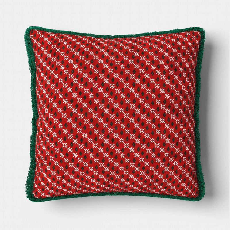slide 3 of 5, Square Floral Throw Pillow Red - Threshold™, 1 ct
