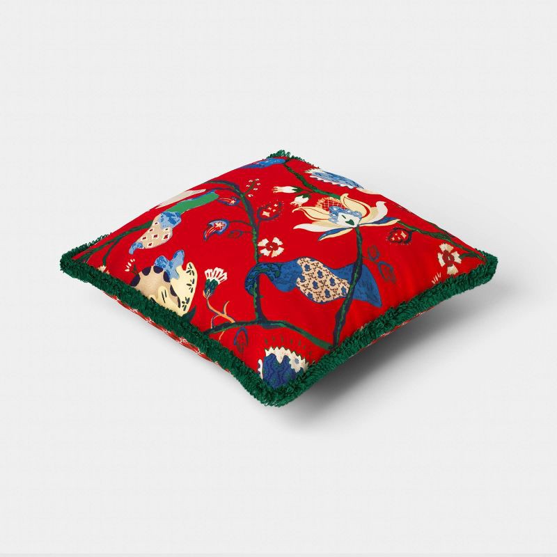 slide 4 of 5, Square Floral Throw Pillow Red - Threshold™, 1 ct