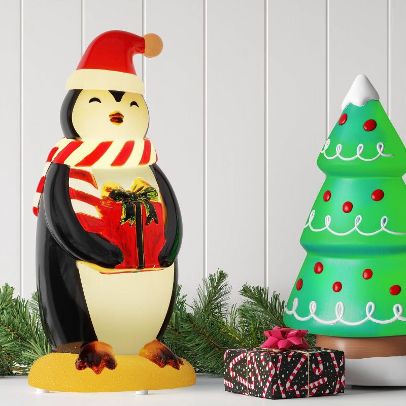 slide 2 of 3, Christmas Lit Blow Mold Penguin with Gift Box Decor - Wondershop™, 1 ct