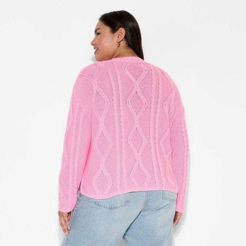 slide 3 of 3, Women's Crewneck Cotton Cable Pullover Sweater - Wild Fable™ Vibrant Pink XXL, 1 ct