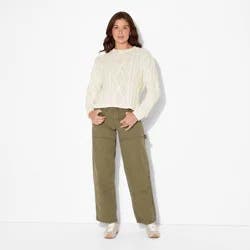 Women's Crewneck Cotton Cable Pullover Sweater - Wild Fable™ Cream S
