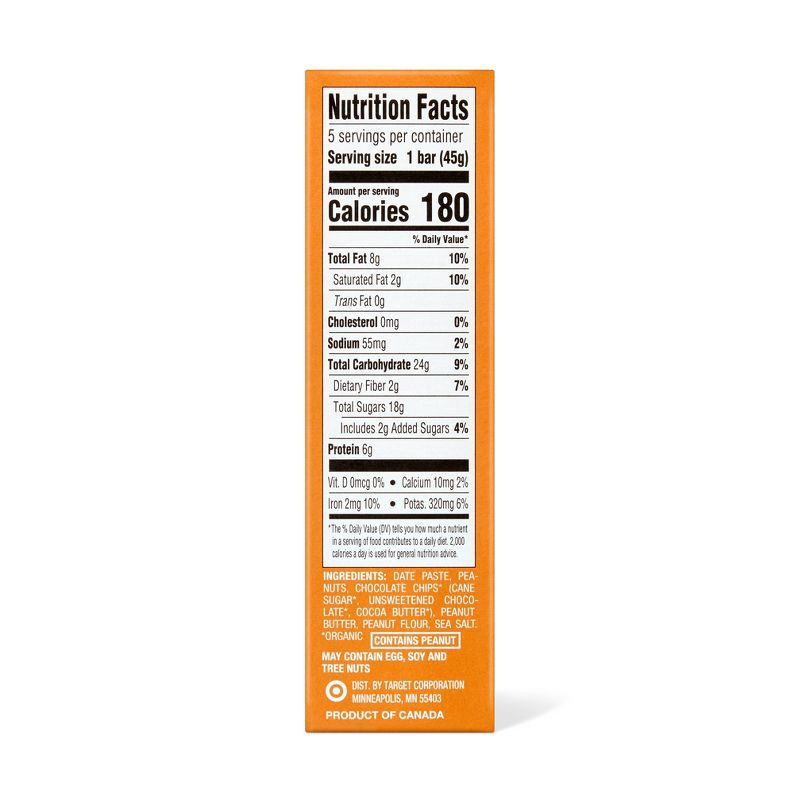 slide 2 of 4, Peanut Butter Chocolate Chip Date and Nut Bar - 7g Protein - 5ct - Good & Gather™, 7 gram, 5 ct
