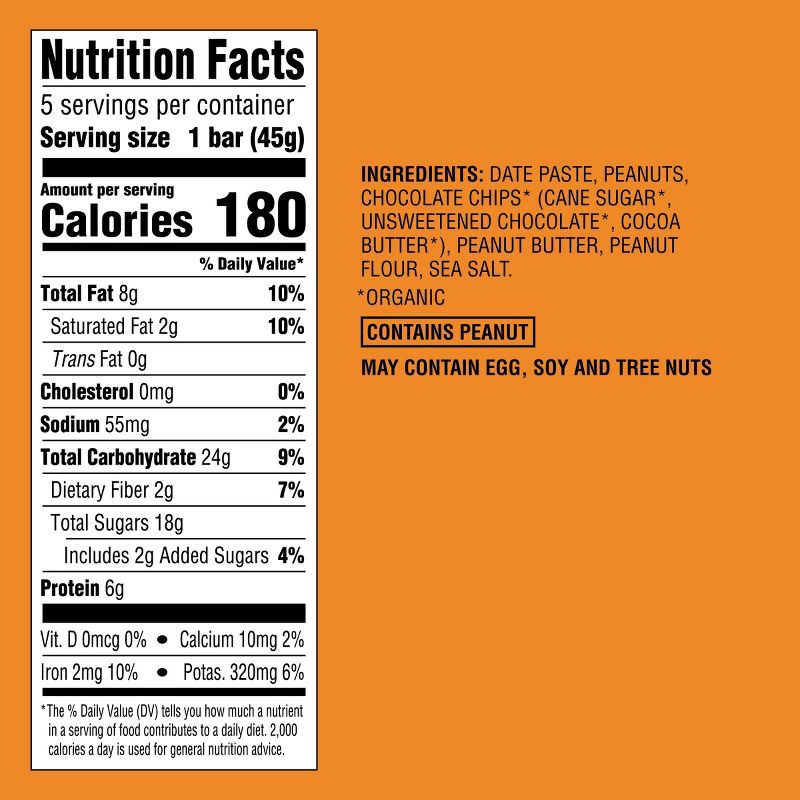 slide 4 of 4, Peanut Butter Chocolate Chip Date and Nut Bar - 7g Protein - 5ct - Good & Gather™, 7 gram, 5 ct