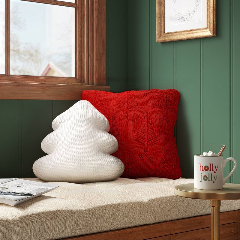 slide 2 of 5, Square Tree Knit Throw Pillow Red - Threshold™, 1 ct