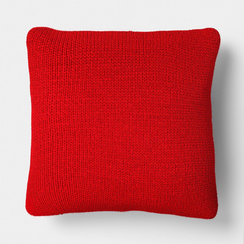 slide 3 of 5, Square Tree Knit Throw Pillow Red - Threshold™, 1 ct