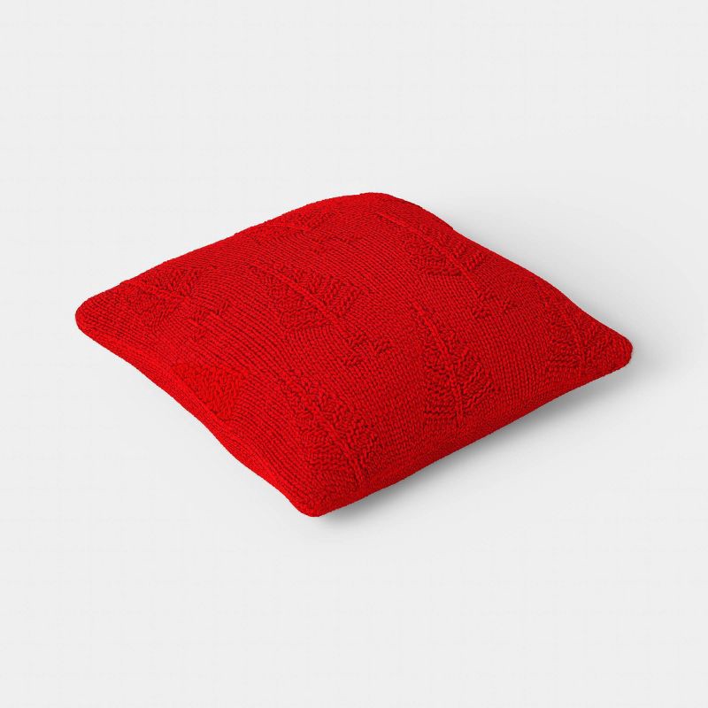 slide 4 of 5, Square Tree Knit Throw Pillow Red - Threshold™, 1 ct