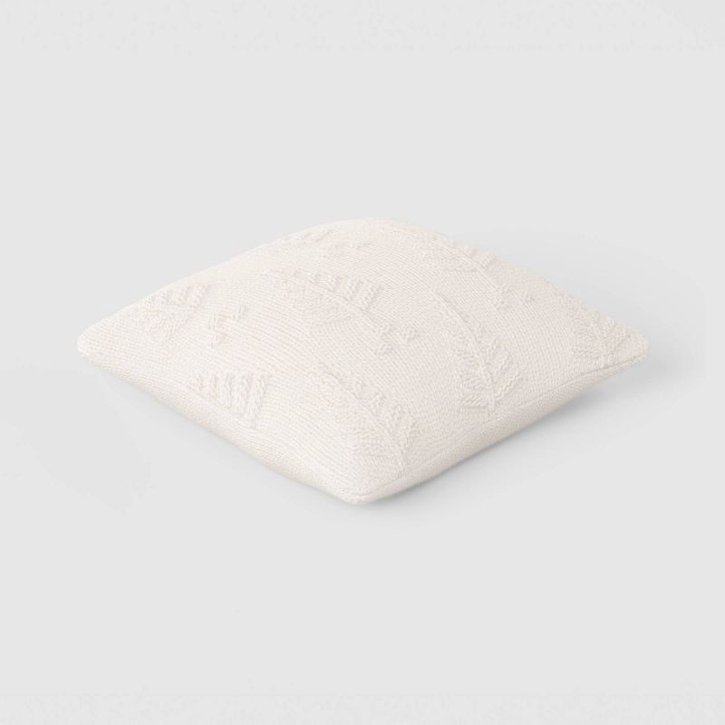 slide 3 of 4, Square Tree Knit Throw Pillow Ivory - Threshold™, 1 ct