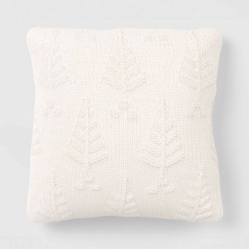 slide 1 of 4, Square Tree Knit Throw Pillow Ivory - Threshold™, 1 ct