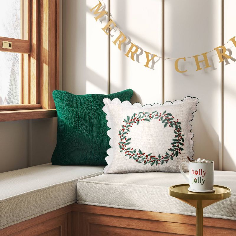 slide 2 of 5, Square Tree Knit Throw Pillow Green - Threshold™, 1 ct