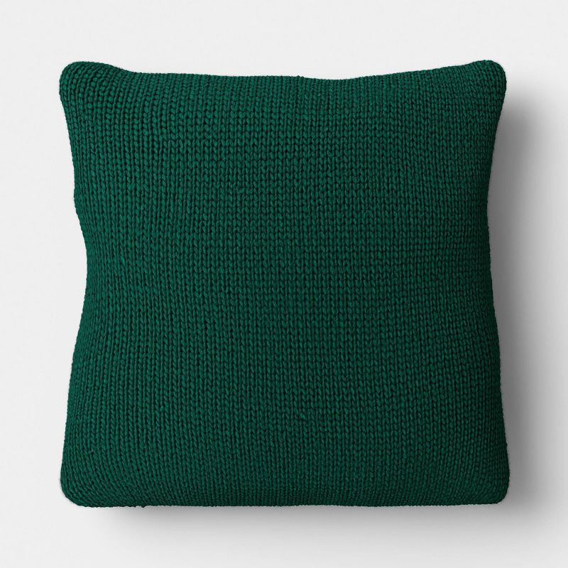 slide 3 of 5, Square Tree Knit Throw Pillow Green - Threshold™, 1 ct