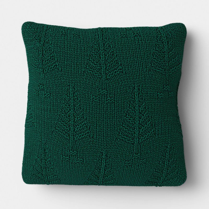slide 1 of 5, Square Tree Knit Throw Pillow Green - Threshold™, 1 ct
