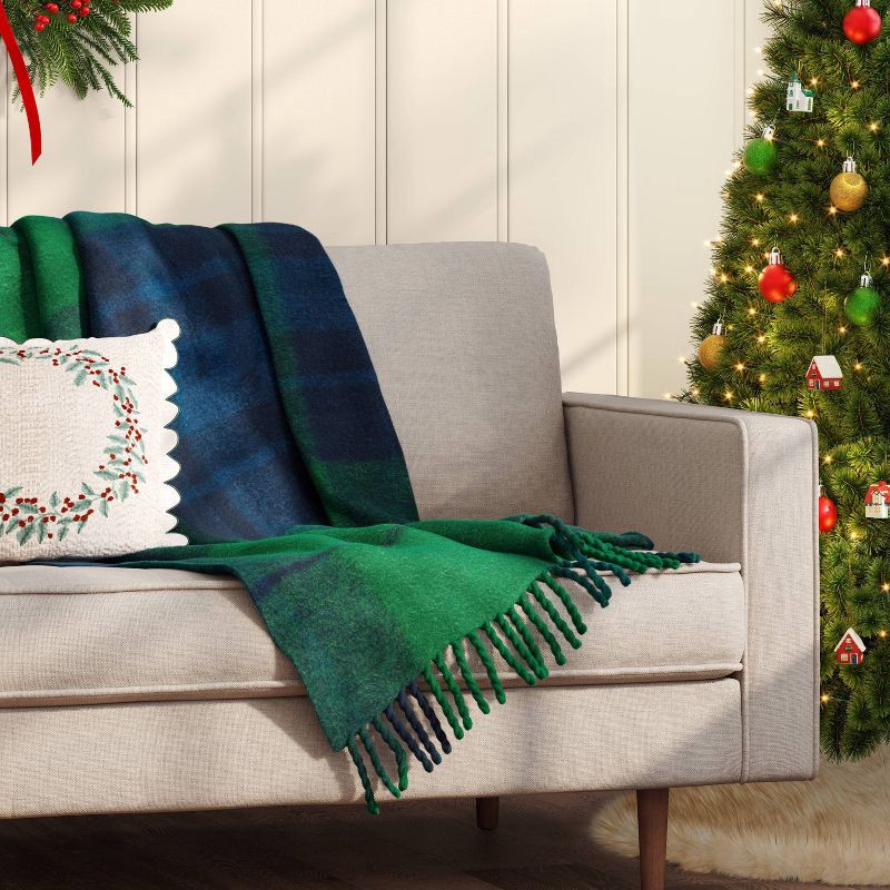 slide 2 of 5, Woven Plaid Throw Blanket Dark Green - Threshold™, 1 ct