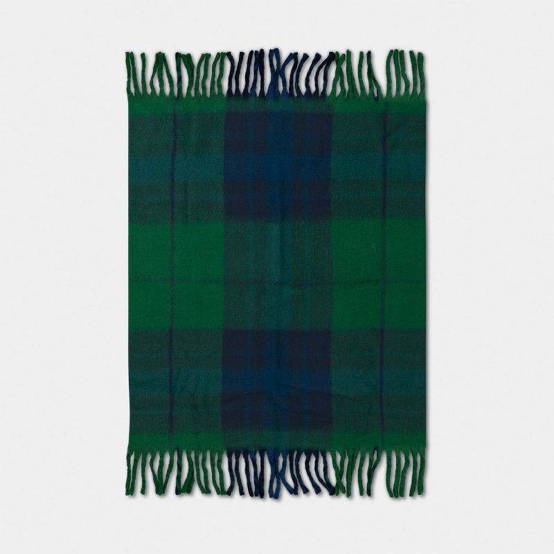 slide 3 of 5, Woven Plaid Throw Blanket Dark Green - Threshold™, 1 ct