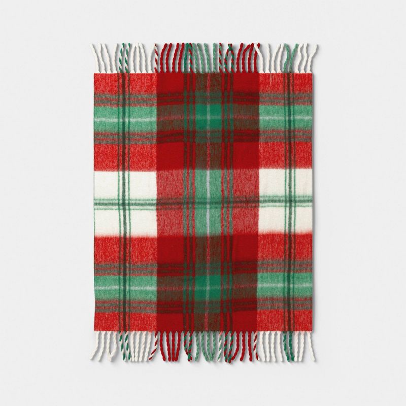 slide 3 of 5, Woven Plaid Throw Blanket Red - Threshold™, 1 ct